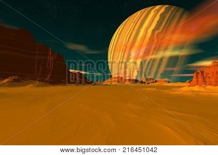 Alien Planet. Rocks And Sky. 3D Rendering