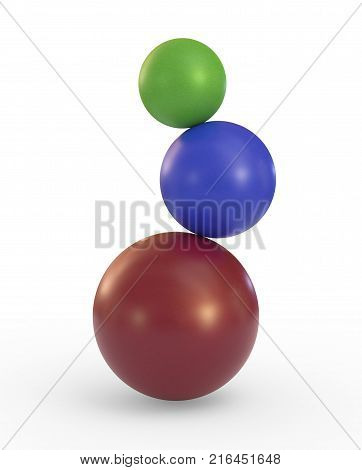 falling unbalanced three balls isolated on white background 3d render