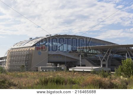 Adler, Sochi, Krasnodar region, Russia - July 9, 2016: View of the railway station 