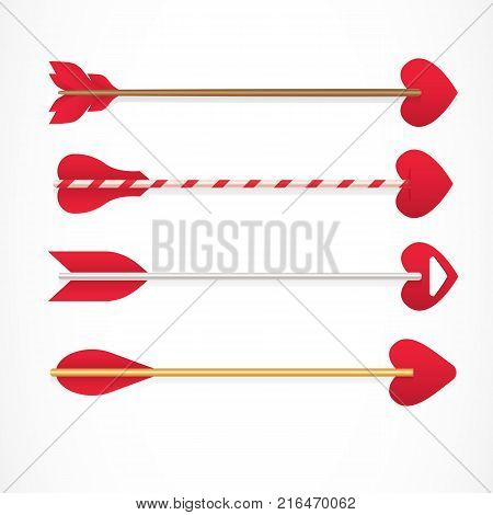 Cupids arrows with tips in shape of hearts. Weapon, love, amour, aiming. Valentines day concept. Can be used for greeting cards, posters, leaflets and brochure