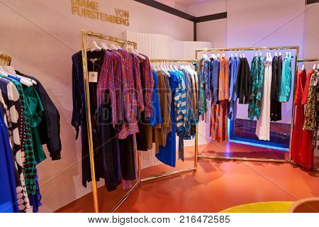 ROME, ITALY - CIRCA NOVEMBER, 2017: Diane Von Furstenberg clothing on display at a second flagship store of Rinascente in Rome.