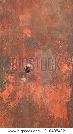 Grunge red faded painted old aged metal wall texture background with scratches and noisy stains, close up