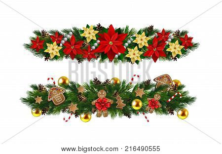 Vector Christmas Fir Decoration set isolated on white background