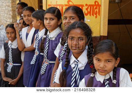 Lakheri, India, November 7, 2017 : Women At The Temple During Lakheri Festival, A Part Of Bundi Utsa