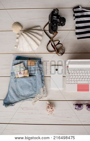 Summer beach vacation. Travel concept. Flat lay