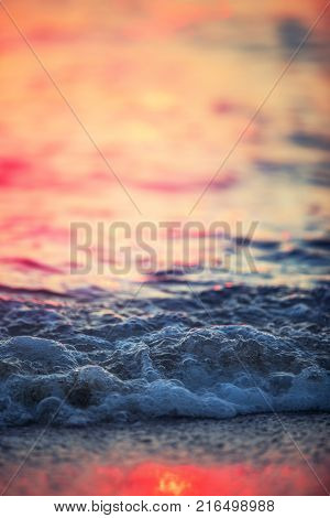 Sea Wave Close Up, Low Angle View, Sunrsie Shot