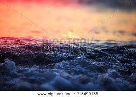 Sea Wave Close Up, Low Angle View, Sunrsie Shot