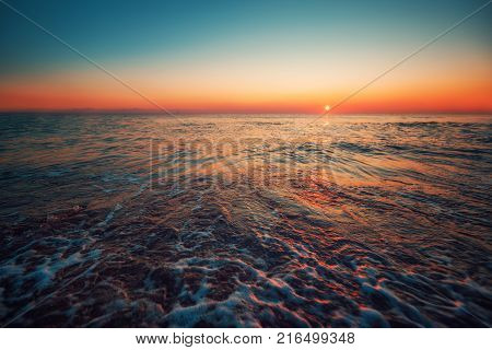Sea Wave Close Up, Low Angle View, Sunrsie Shot