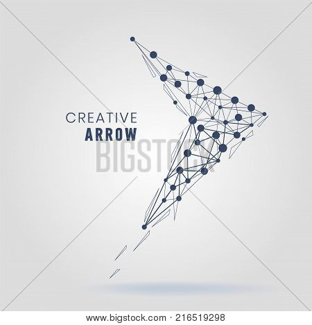 Abstract polygonal space low poly arrow with connecting dots and lines. Wireframe business arrow connection structure