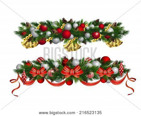 Vector Christmas Fir Decoration set isolated on white background