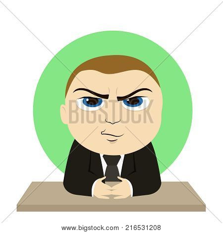 Angry boss at the table vector cartoon illustration