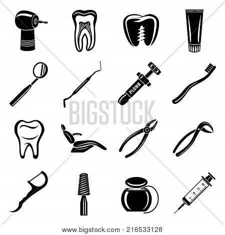 Dentist stomatologist icons set. Simple illustration of 16 dentist stomatologist vector icons for web