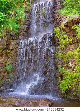 Waterfall flowing at Krape Park in northern Illinois