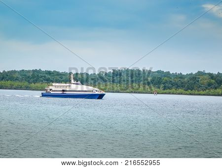 Cruise Ships Sailing on deep blue ocean