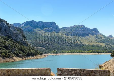 Viewpoint of the great Cuber Reservoir, in Mallorca, Spain