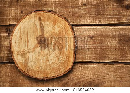 Background, wood texture, free space for creativity. Circular saw cut wood. wood slice cross section