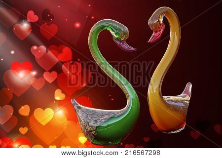 Artistic Glass Swan In Love