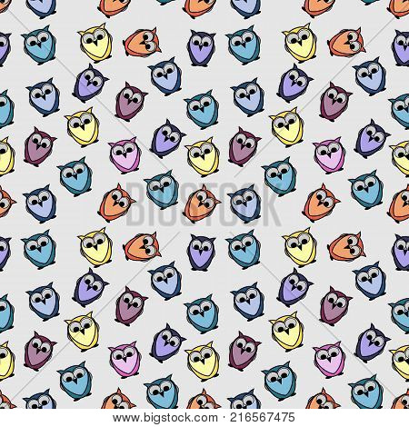 Seamless pattern with colorful owls birds cartoon owls background