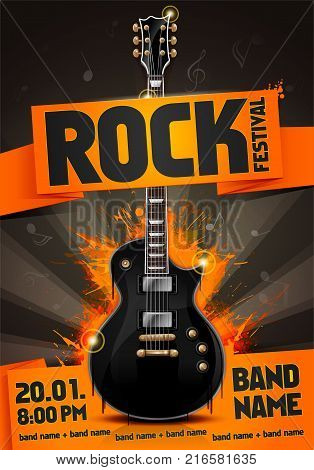 vector rock festival flyer design template with guitar