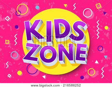Kids zone cartoon inscription. Children playground vector concept. Game area and playroom banner for child, illustration