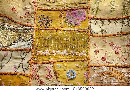 Old Indian Patchwork Carpet. Rajasthan, India