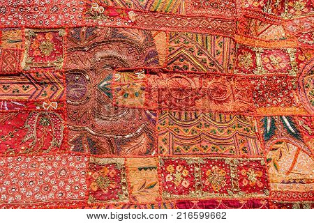 Old Indian Patchwork Carpet. Rajasthan, India