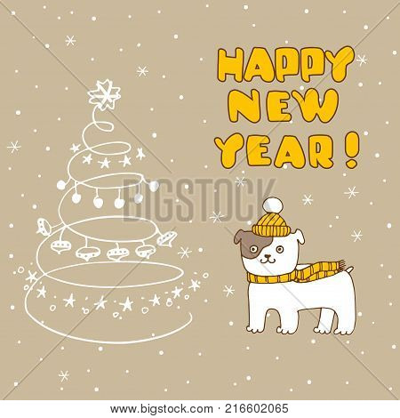 Happy New Year greeting card witn cute dog