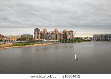 A New District In St. Petersburg. River, Bridge, New Building.