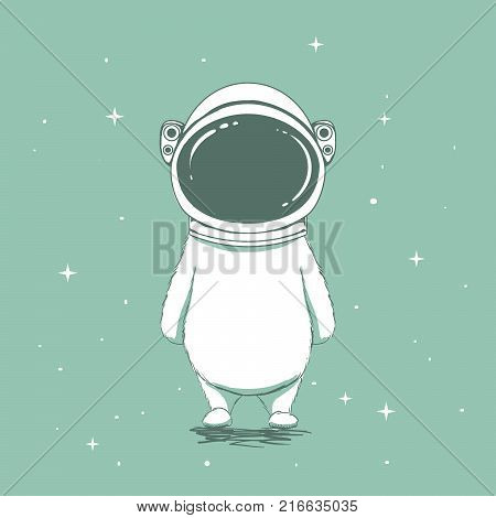 bear dressed in space helmet.Funny astronaut.Vector illustration