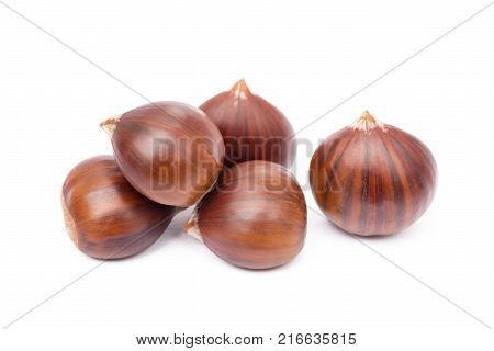 Tasty ripe chestnuts isolated on white background