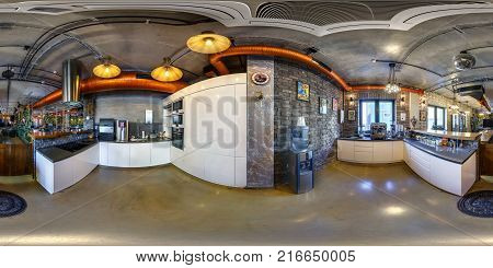 Minsk, Belarus - October 31, 2015: Full 360 Panorama  In Equirectangular Spherical Projection In Sty