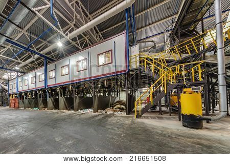 Modern Waste Recycling Processing Plant. Separate Garbage Collection. Recycling And Storage Of Waste