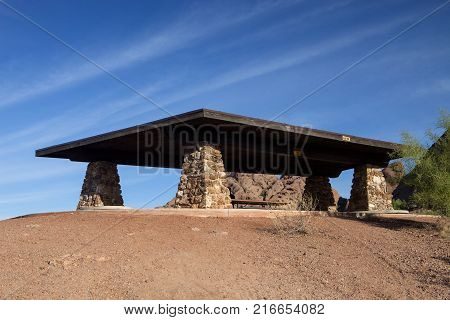 A rest stop on the trail at Papago Park in Phoenix