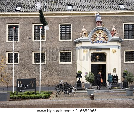Zwolle, Netherlands, 29 november 20187: facade of famous restaurant de librije in dutch town of zwolle
