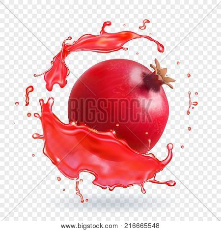 Pomegranate juice splash Realistic fruit fresh icon.