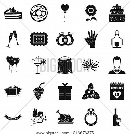 Romantic dinner icons set. Simple set of 25 romantic dinner vector icons for web isolated on white background