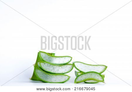 Aloe Vera sliced isolated on a white backgroundfor healthhealthy food.