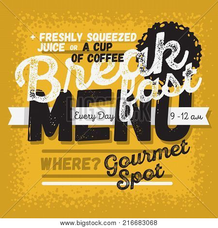Breakfast Menu Vintage Influenced Typographic Poster Design For Restaurants. Vector Graphic.