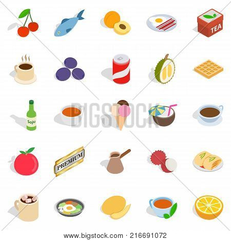 Harmful dessert icons set. Isometric set of 25 harmful dessert vector icons for web isolated on white background