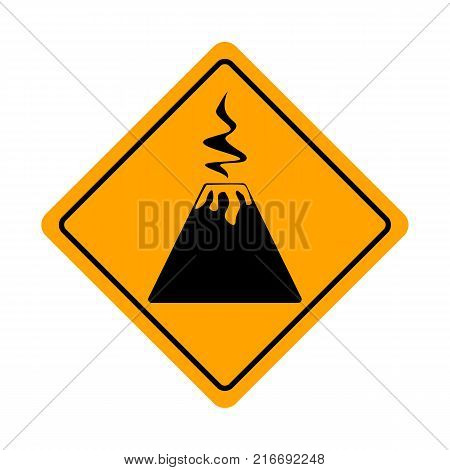 Yellow Diamond beware of volcano traffic sign isolated on a white background. Volcano bord. Warning road signs about the dangers of the volcano