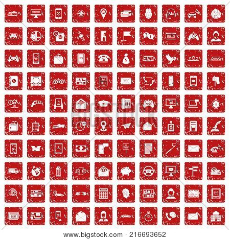 100 telephone icons set in grunge style red color isolated on white background vector illustration