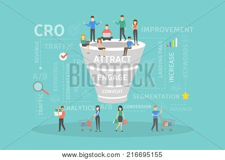 CRO concept illustration. Conversion rate optimization business infographics.