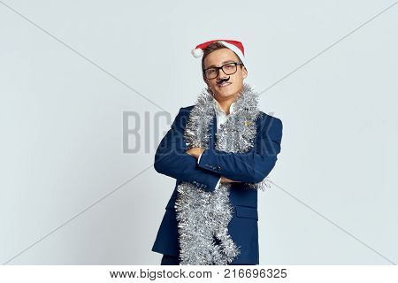 man in suit crossed his arms over his chest, christmas, new year, holiday.