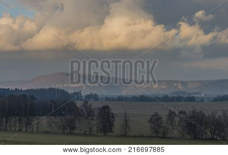 National park mountains in north Bohemia in autumn afternoon