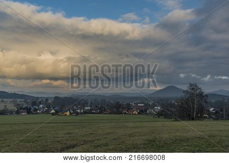 Bynovec village in Ceske Svycarsko national park in autumn afternoon