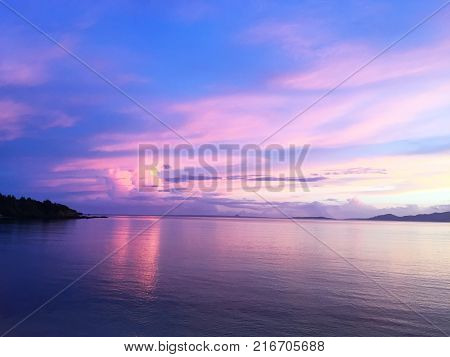 Pink sunrise across Nago bay in Okinawa