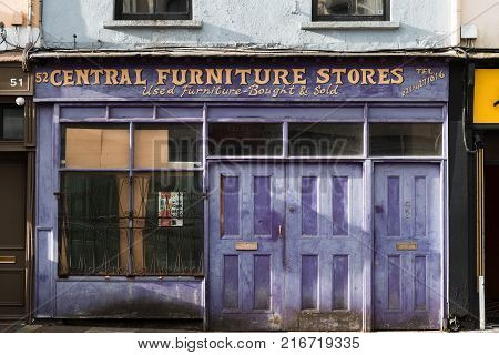 Cork, Ireland - November 12, 2017: Old vintage furniture store in Cornmarket Street in city center of Cork