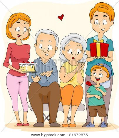Illustration of a Family Celebrating Grandparents' Day