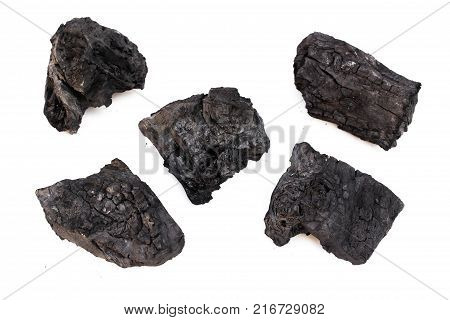 Natural wood charcoal Isolated on white, traditional charcoal