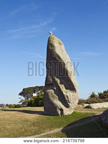The Menhir of Men Marz is a monument in Brignogan-Plages (Finistere Brittany).